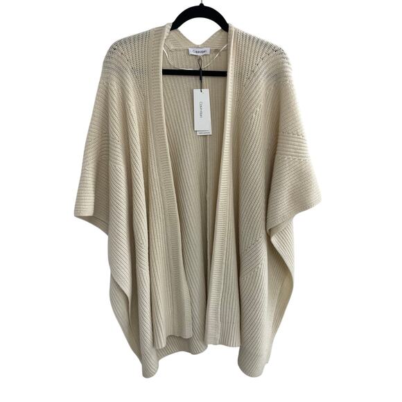 NWT Calvin Klein 100% Cashmere Textured Knit Cape Sweater Cream Small / Medium - Picture 1 of 5